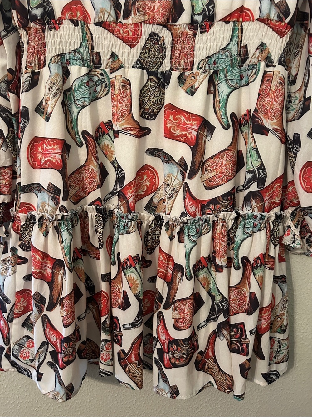 Fashion Express Cowboy Boot Print Midi Dress - White/Multi - Picture 7 of 8